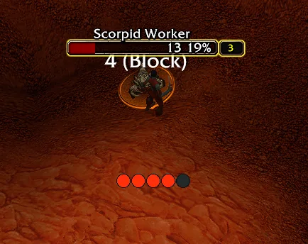 Four active red combo points and one empty indicator during combat